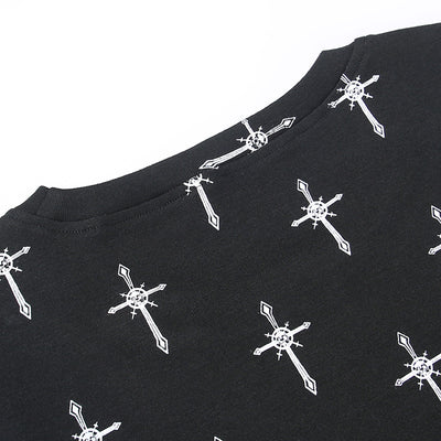 European gothic style cross print T-shirt 2022 short slim fit crop top