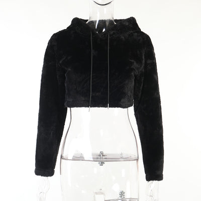 Women fluffy overskirt and crop top hoodie kawaii gothic grunge bear sweater jacket skirt set