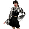 B & W plaid chessboard hooded balero ultra short hoodie gothic streetwear for girls