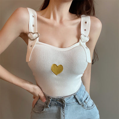 Strappy heart buckle applique petite camisole niche women vest wearing instashop