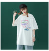 Loose fit anime cartoon print plus size long Tee casual streetwear various colors cotton T shirt