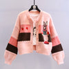 Embroidered kawaii cartoon rabbit sweater jacket Japanese casual loose oversize knitted cardigan