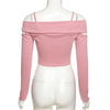 2022 big bow pleated chic cardigan sling split sleeves off shoulder balero pastel color sweatshirt set women T shirt