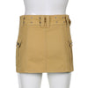 New spice girl style solid color low waist pocket baggy hip tight denim mini skirt