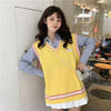 2022 V-neck wool vest Korean Style loose fit blogger sweater pastel colors for girls shirt and blouse
