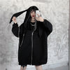 Rabbit ears oversize cardigan long hoodie loose big hooded coat jacket with lining Korean gothic