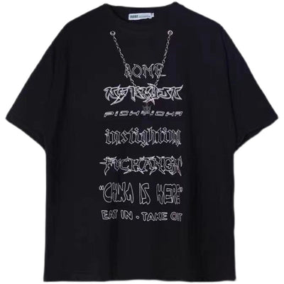 retro cotton niche T-shirt with butterfly chain gothic grunge anime streetwear for boys and girls