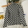 Checkered chessboard grid plaid turtle neck collar Korean style versatile sweater for winter