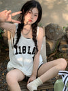 American sleeveless long vest basketball jersey embroidery letters loose design niche top