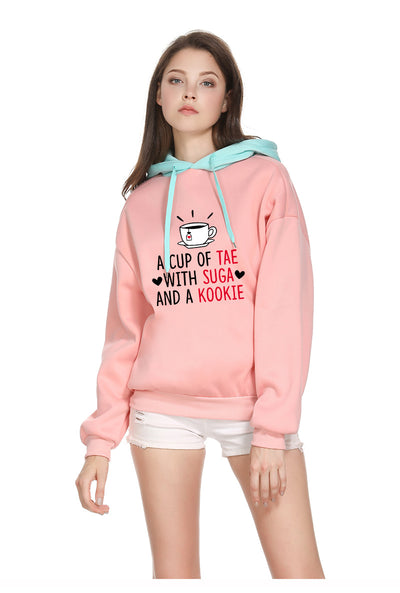 Kpop Suga Kookie letter prints BTS plus size flannel loose fit pastel hoodie sweatshirt
