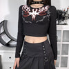 Dark spice girl demon prints long sleeve crop top tee sexy gothic streetwear T-shirt