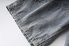 2022 Japanese kawaii embroidered ripped vintage jeans loose fit light blue elastic waist casual pants demi length