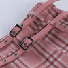 JK checked plaid skirt double belt splicing kawaii gothic skirt for women in autumn