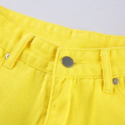 Multi-color extensible denim pants women street fashion sexy mid-waist retro vintage jeans frayed hem