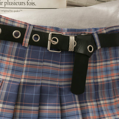 Gradient plaid high waist pleated A-line skirt for 2022 spring Korean style