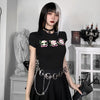 Dark gothic skull prints short sleeve tight fit T-shirt casual streetwear basic style