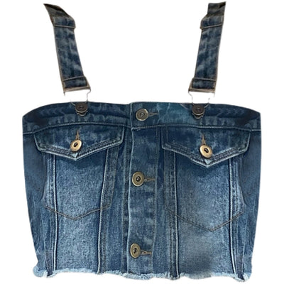 Frayed hem denim cami sling crop top edgy streetwear vest