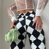 New checkered hip hop pants argyle printed casual hip tight trumpet trousers flared pencil pants