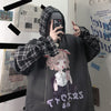 2021 Loose Fit 2in1 gefälschter zweiteiliger Manga Grunge Plaid Hoodie Hoodies Sweatshirt Mantel für Gothic Kawaii Girls Retro Style