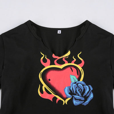 Crop top sweatshirt for instashop online celebrity spice girls retro vintage streetwear flame rose printed T-shirt