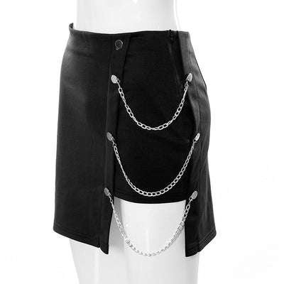 High waist irregular hem with chains casual baggy hip mini skirt