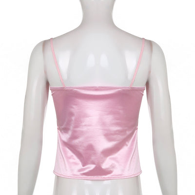 Sexy pink lady classic camisole fake 2 pc wired tops buttoned pleated cami square neckline petite undershirt