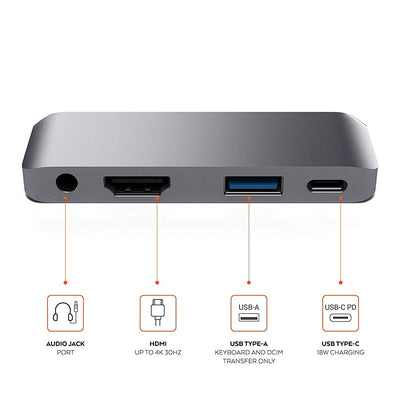 Mobiler 4-in-1-USB-Typ-C-Video-Hub-Adapter mit USB-C-PD-Aufladung 4K HDMI USB 3.0- und 3,5-mm-Audiobuchse für 2018 iPad Pro
