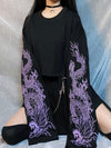 heavy embroidery purple dragon giant flared sleeve sweatshirt dark gothic punk girl retro streetwear chic Top T-shirt