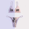 Gothic wordings splicing prints LUST retro lustful drawings hot bikini suit sexy lady split swimsuit