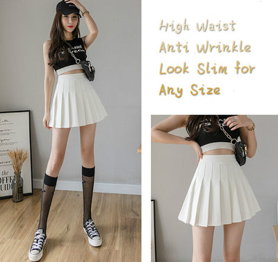 Ganzjährig Anti-Falten-Falten-Kurzrock für Frauen Sommer Kpop-Version High Waist A-Linie College Style Plus Size