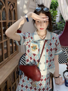 Classic retro knitwear chic hepburn style top and skirt set knitting clover vest cami korea fashion