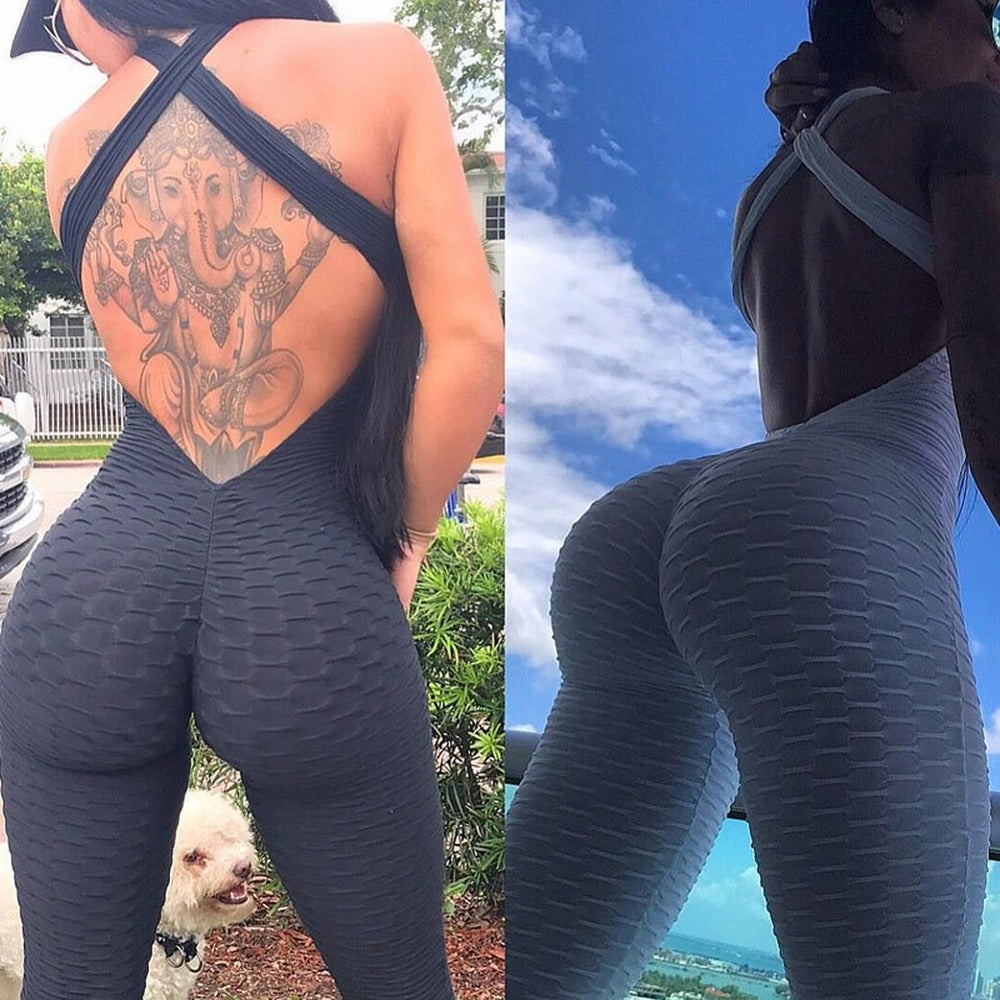 Hot New Women's Sexy Open Back Top Yoga Exercise Fitness Sportswear Pants Tight Tummy Jumpsuit