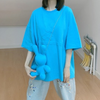 New blue T-shirt with 3D rabbit niche design denim sleeve loose top rare