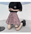 Harajuku Dark Gothic High Waist Plaid A-line Pleated Skirt Splicing Cargo dress