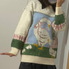 Japanese kawaii rustic swan illustration jacquard beige pullover jumper pastoral sweater for girls