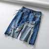retro vintage distressed frayed demi length denim pants asymmetric jeans european style