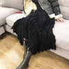 2021 new mid dress lengthy heavy knitting pleated autumn winter style wool knitted tassel skirt 2104