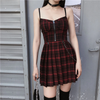Gothic Grunge Spaghetti Strap Plaid Mini Dress Street Hipster Pleated Skirt
