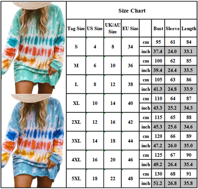  Women Tie-Dye Jumper Long Sleeve Loose Casual Sweatshirt Pullover Tops Plus Size Y-150