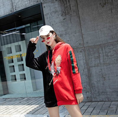 2021 goldener Samtpullover bestickte Kapuzenpullover Sweatshirt Koreanische Modejacke Strickjacke mit Kran