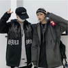 Korean instafashion dark gothic flame printed hip hop hooded sweater cardigan w/ lining for boys and girls
