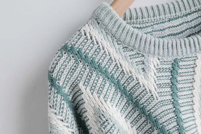 contrast lazy style sweater round neck oversize pullover Argyle knitwear