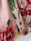 Langarm geknoteter Tunika-Reverskragen mit V-Ausschnitt, gestreiftes langes Kleid mit Blumendruck