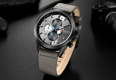 Men's Sports Watch with Chronograph CURREN 2019 Leather Strap Watches Fashion Quartz Wristwatch Business Calendar Clock Male