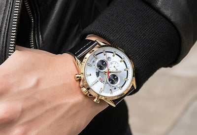 Herren Sportuhr mit Chronograph CURREN 2019 Lederarmbanduhren Mode Quarz Armbanduhr Geschäftskalender Uhr Männlich