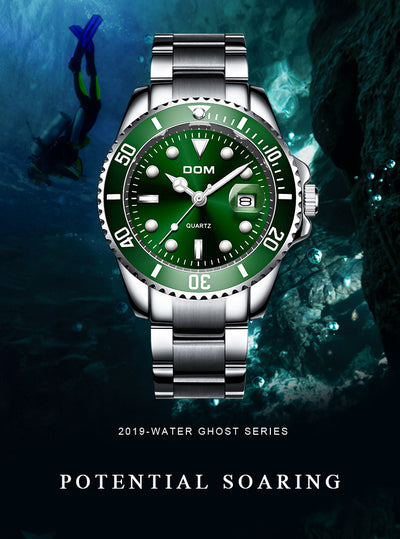 Top Brand luxury DOM Waterproof Calender Sport Watch Quartz Luminous Wristwatch Green relogio masculino