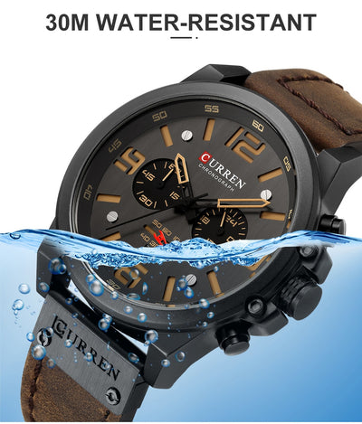 CURREN Herrenuhren Top Luxusmarke Wasserdichte Sport Armbanduhr Chronograph Quarz Militär Leder Relogio Masculino