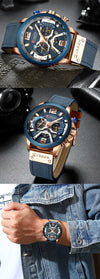 CURREN Chic modische Sportuhr für Herren Blue Top Brand Luxus Militär Leder Chronograph Armbanduhr