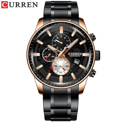 Luxury Mens Watches CURREN Stainless Steel Multi-function Chronograph Quartz Wristwatch Relogio Masculino