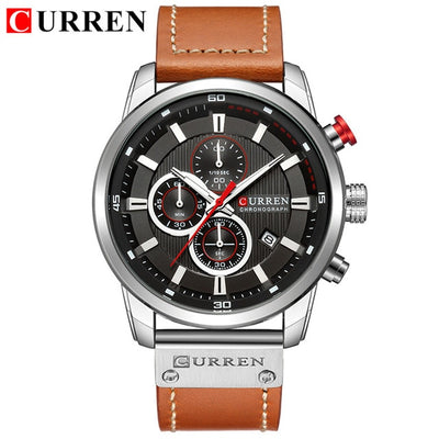 Men Chronograph Quartz Miitary Watch Sports Wrist Watch Leather Strap CURREN